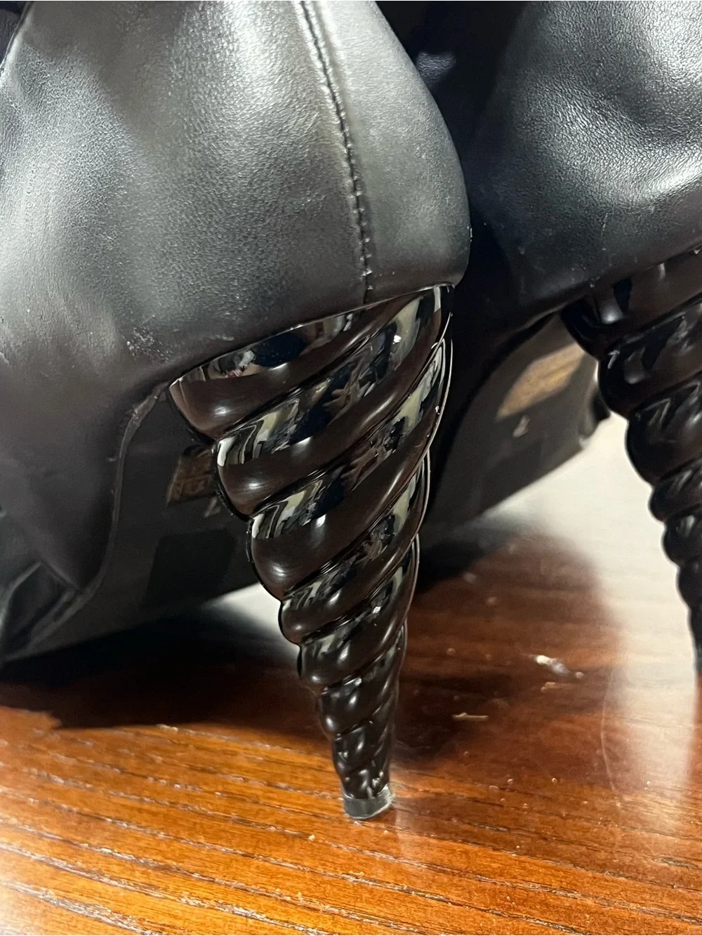 JEFFREY CAMPBELL MICHELLE Unicorn Princess Ruffle Black Leather Peep-Toe Heels 7